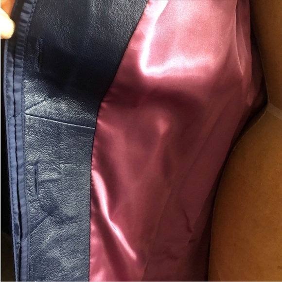 ISOFACE] Sheepskin Leather Navy Blue Tailor collar Single buttondown Long Coat - Picture 5 of 11